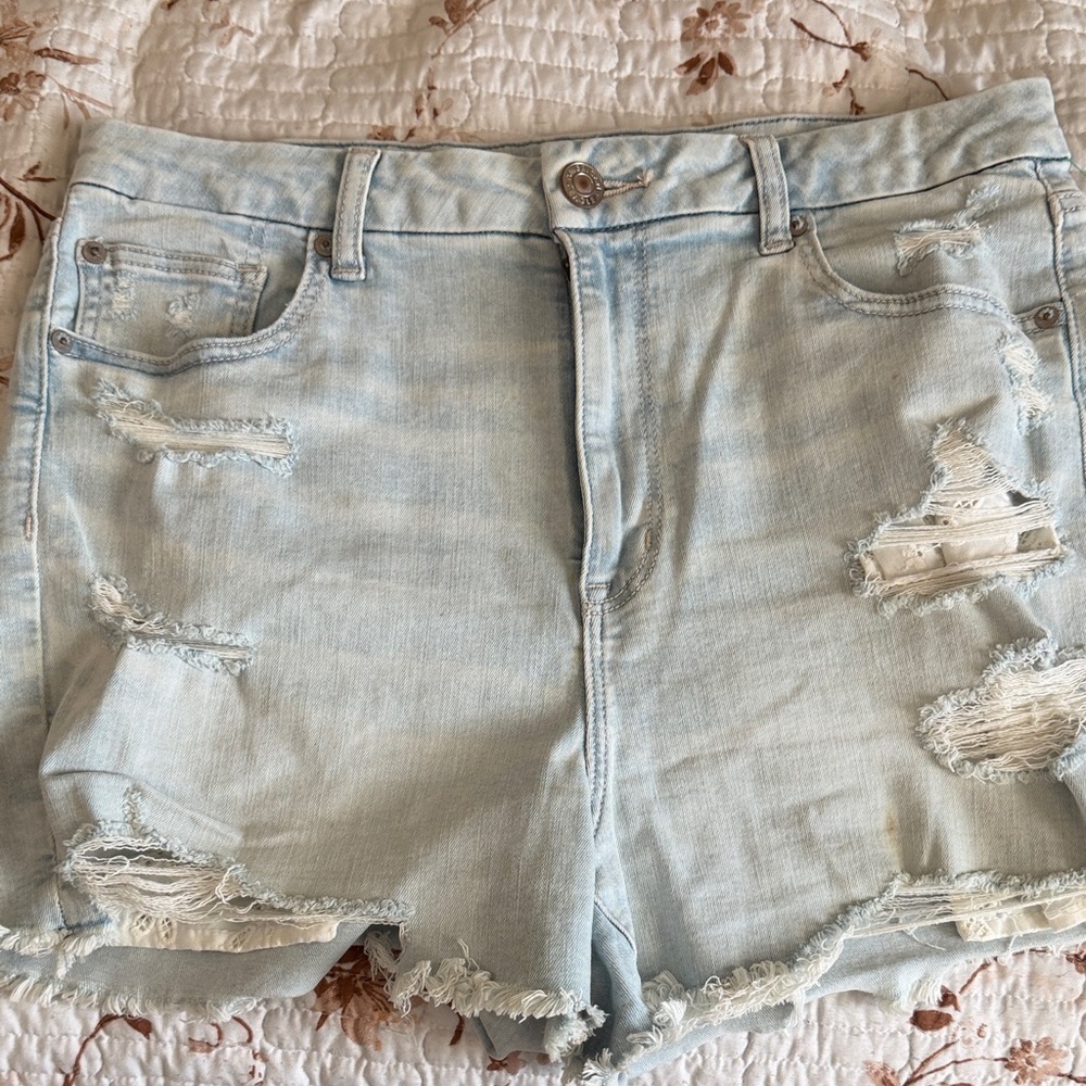 American Eagle Outfitters Light Blue Distressed Jean Shorts